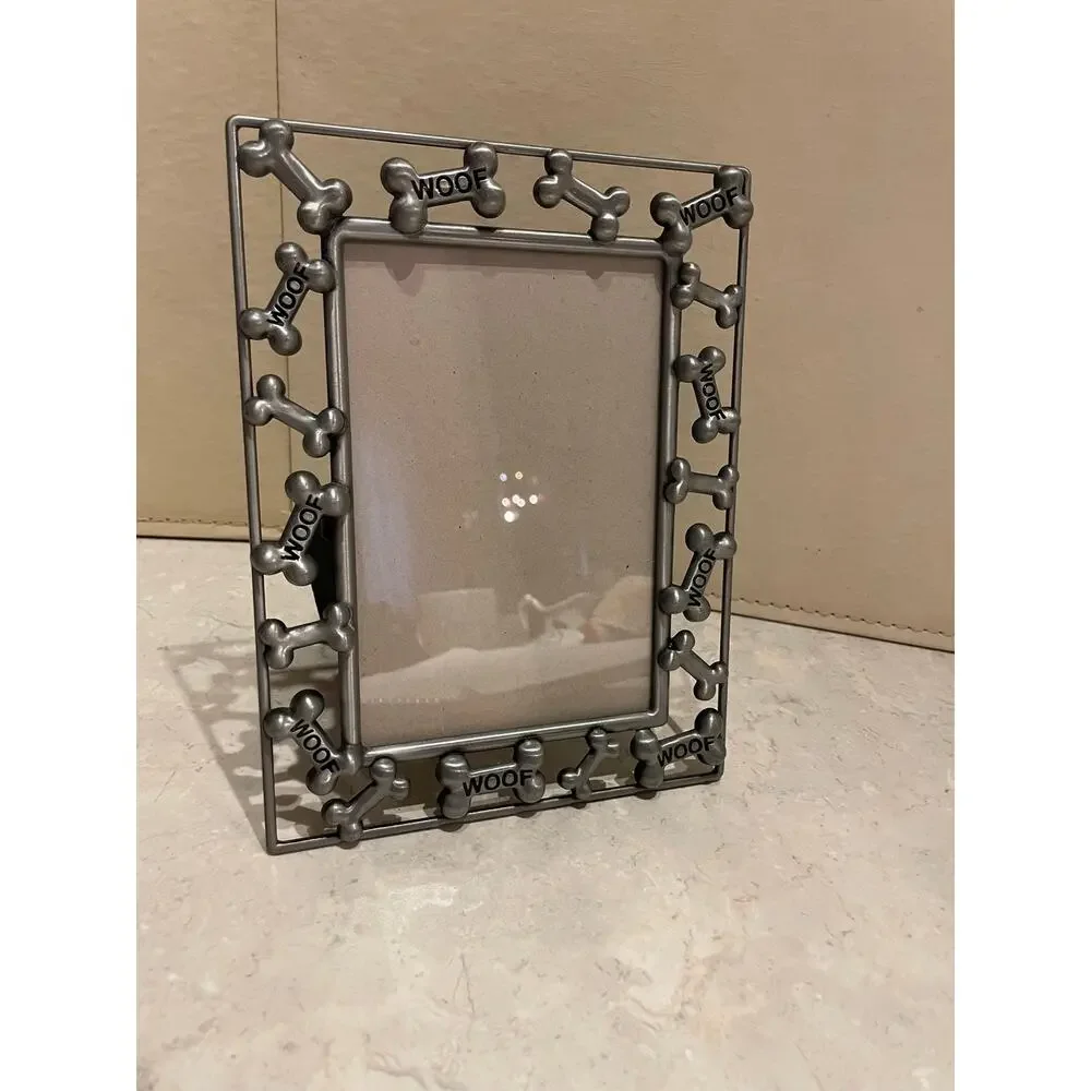 Pewter Metal Silvertone Dogbone Photo Frame 6x8 fits 4x6” photo Preowned